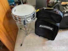 Evans snare drum with roll around case