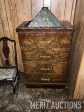 4 drawer chest of drawers and vintage lamp shade