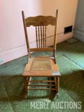 Oak rocker chair with wicker seat