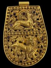 Ancient Chinese Asian 23k Gold Pendant Plaque 7th 9th Century