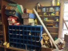 LARGE LOT - BLUE SORTING CABINET, CASTERS, ASSORTED HARDWARE, ETC (@ PRIMRO