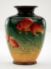 Japanese Cloisonne Vase With Goldfish Motif, Mid-century