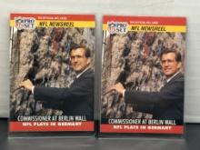 Commissioner at Berlin Wall 1990 Pro Set NFL NewsReel #785 2 card lot with "peered" and "posed" vers