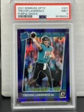 Trevor Lawrence 2021 Panini Donruss Optic Purple Shock Prizm Rated Rookie RC PSA 9 MINT #201