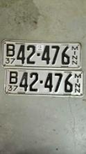 pair of 1937 Minnesota license plates