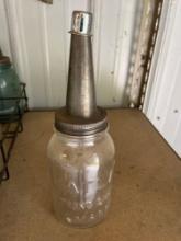 Glass oil jar with spout