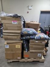 Pallet of Halloween Costumes, pillows, plates and Wreaths