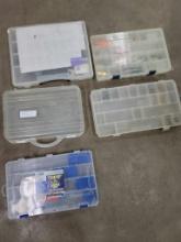 5 fishing boxes and contents