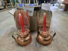 2 solid brass and copper sconces/ table candles