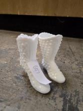 2 Milk Glass Boots