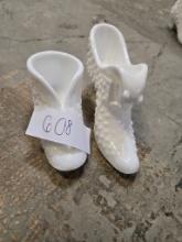 2 Milk Glass Shoes