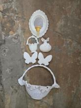 Basket, mirror with candle holder, dress, 2 butterflies and small basket