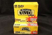 2x Boxes, 500 Rds. of Remington UMC 45 Auto / .45 ACP Metal Case 230 Grain Ball Ammo