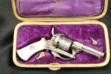 Antique Belgian Lefaucheux Engraved & Ivory Grips Folding Trigger 5mm Pinfire 2” Pocket Revolver