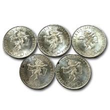 Lot of Five Mexico 25 Pesos 1968 Summer Olympics .720 Silver Coins