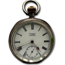 Omega H. E. Peck London Swiss Made Pocket Watch .935 Silver Case, Not Running