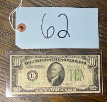 1934 A USA Ten Dollar Bill Federal Reserve Bank of Richmond Virginia in Plastic Sleeve