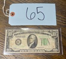 1934 A USA Ten Dollar Bill Federal Reserve Bank of Richmond Virginia in Plastic Sleeve