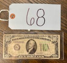 1934 A USA Ten Dollar Bill Federal Reserve Bank of Chicago Illinois in Plastic Sleeve