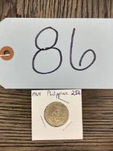 1964 The Philippines 25 Centavos Coin in Paper Flip with Information