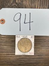 1922 USA Peace Silver Dollar Coin in Paper Flip 90% Silver, Nice Toning