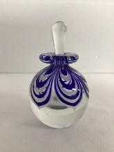 Signed Bittersweet Blue and White Art Glass Perfume Bottle