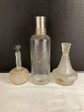 Three Vintage Perfume Bottles - One with Sterling Cap