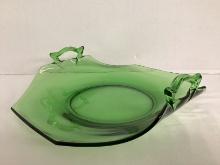 Green Glass Handled Serving Tray