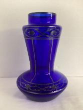 Antique Cobalt Blue Glass Vase with Silver Decoration