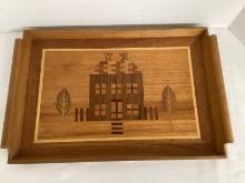 Vintage Wood Inlay Tray with Handles