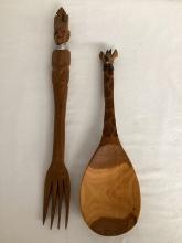 Hand Carved Decorative Fork and Giraffe Spoon