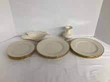 Lenox Ivory China with Gold Decoration - Plates, Vase, and Dove Nut Bowl