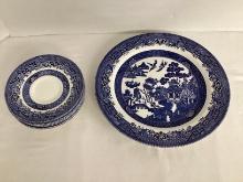 Churchill Blue Willow Saucers and Plate