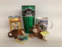 New Silver Buffalo Stainless Tumbler, Mug, Canned Critters Buffalo, Two Small Plush