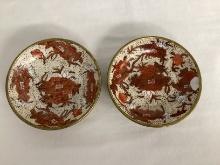 Two Japanese Porcelain Ware Bowls with Brass Overlay