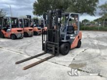 (Riviera Beach, FL) 2011 Toyota 8FDU25 Solid Tired Forklift Runs, Moves & Operates)( Engine Issues,