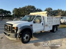 (Riviera Beach, FL) 2008 Ford F450 Stake Truck Runs & Moves)( Lift Gate Not Operational, Body Damage