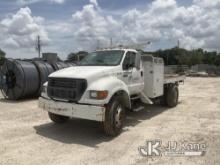 (Orlando, FL) 2000 Ford F750 Flatbed Truck Runs & Moves) (Former Digger Derrick