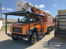 Altec LRV55, Over-Center Bucket Truck mounted behind cab on 2009 GMC C7500 Chipper Dump Truck Runs, 