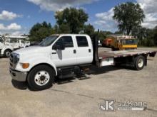 2015 Ford F650 Crew-Cab Flatbed Truck Runs, Moves) (Paint Damage-Roof