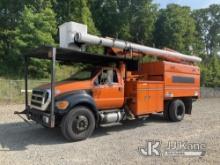 Altec LR760E70, Over-Center Elevator Bucket Truck mounted behind cab on 2013 Ford F750 Chipper Dump 