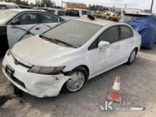 2007 Honda Civic Hybrid 4-Door Sedan Not Running, No Key, Flat Tires, Body Damage, Must Be Towed