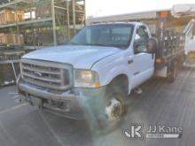 2002 Ford F550 4x4 Flatbed Truck Runs & Moves) (Jump To Start) (Seller States: Injectors Are Noisy. 