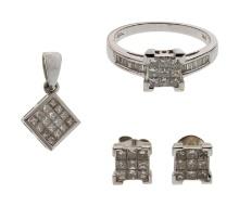 18k White Gold and Diamond Jewelry Suite