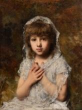 Alexej Alexejewitsch Harlamoff (Russian, 1842-1925) 'Girl in White' Oil on Canvas