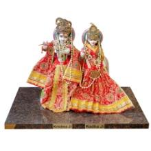 Durga Krishna Ji and Radha Ji Painted Marble Sculpture