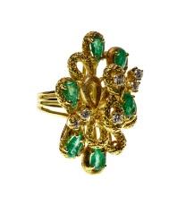 18k Yellow Gold, Emerald and Diamond Ring