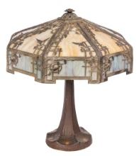 Art Nouveau Style Slag Glass Table Lamp