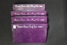 4 - U.S. Proof Sets including 1987, 1988, 1990, and 1991; 4xBID