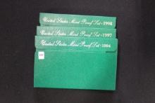 3 - U.S. Proof Sets including 1994, 1997, and 1998; 3xBID